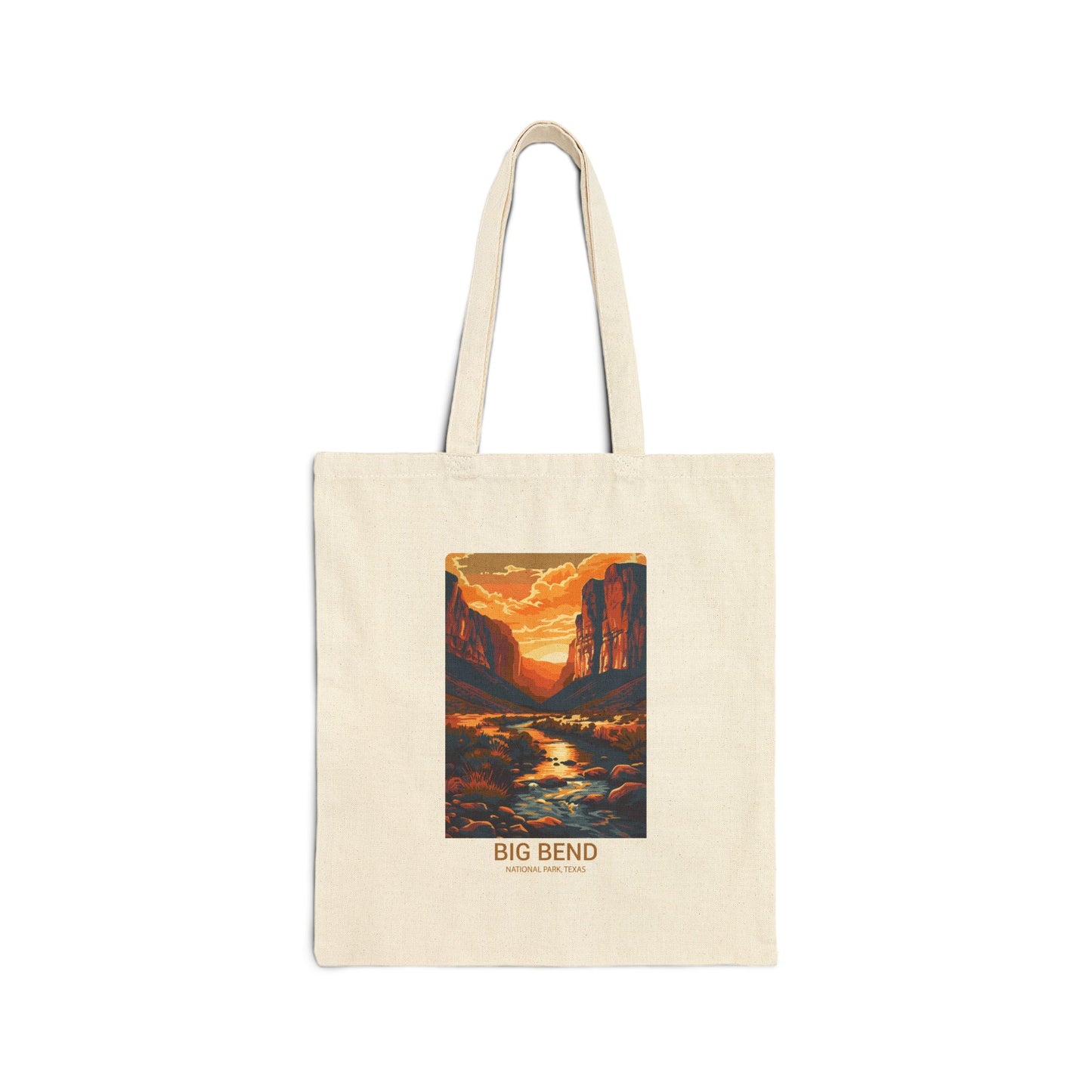 Big Bend National Park Sunset Tote Bag — Retro Desert Landscape Cotton Canvas Tote