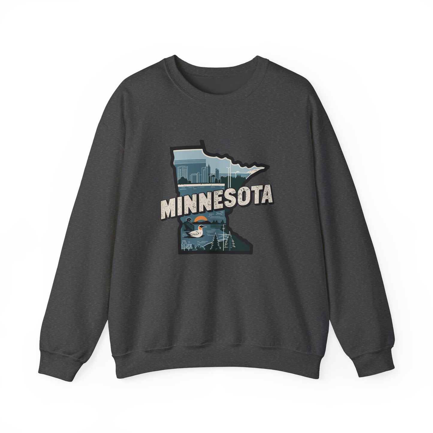 Minnesota state silhouette with skyline and loon Sweatshirt