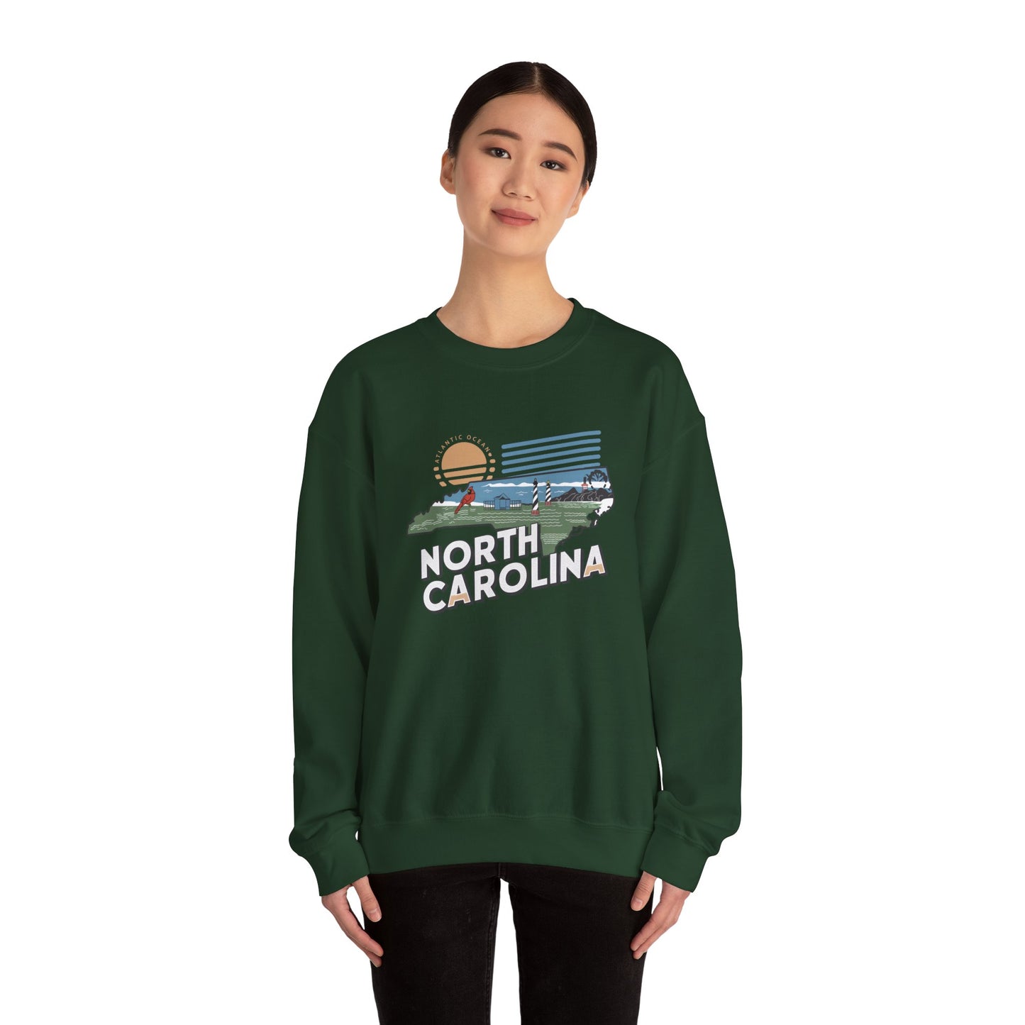 North Carolina state map sunset illustration Sweatshirt | Coastal mountains retro design