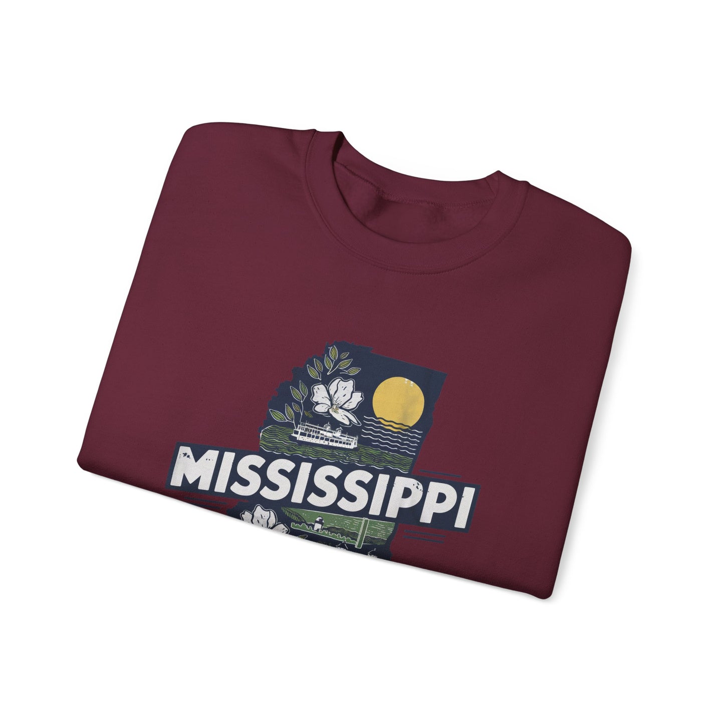 Mississippi State Map with Magnolia and Lighthouse Sweatshirt