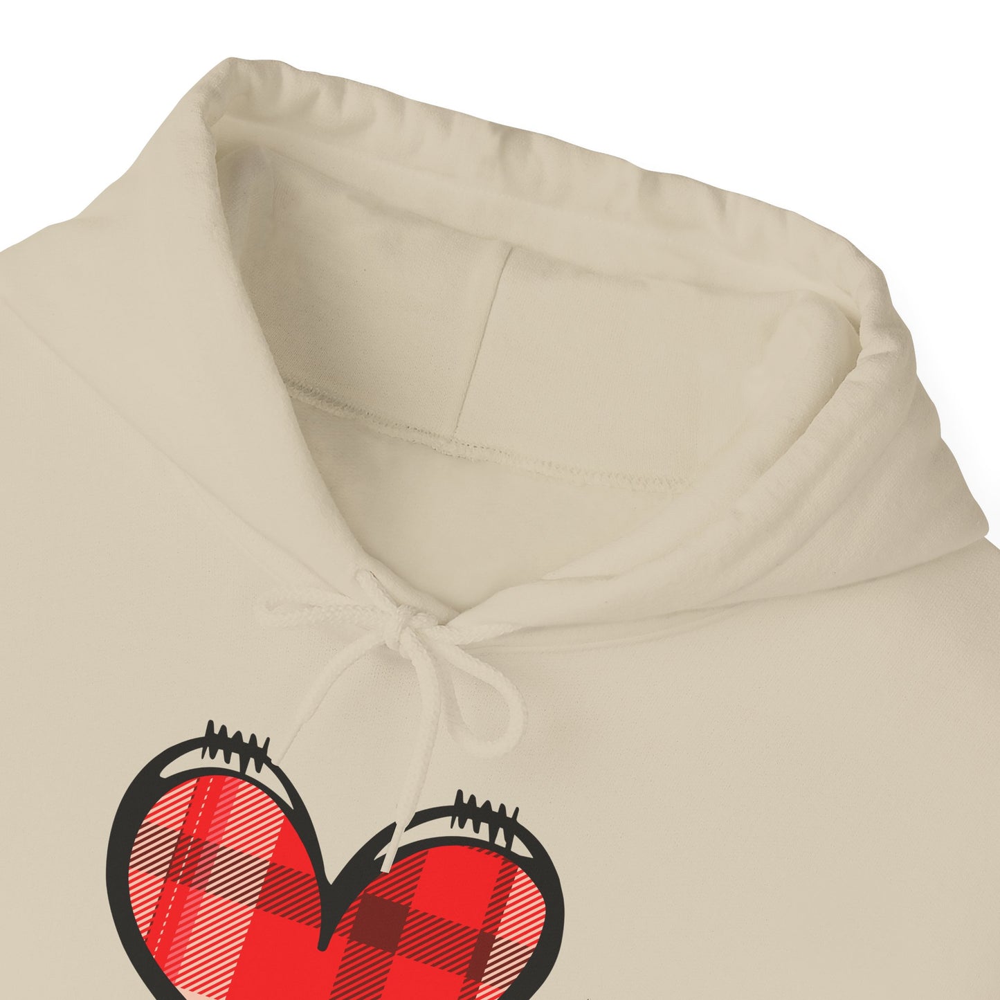 Love Hoodie with Plaid Heart on Front and Bold Love Design on Back