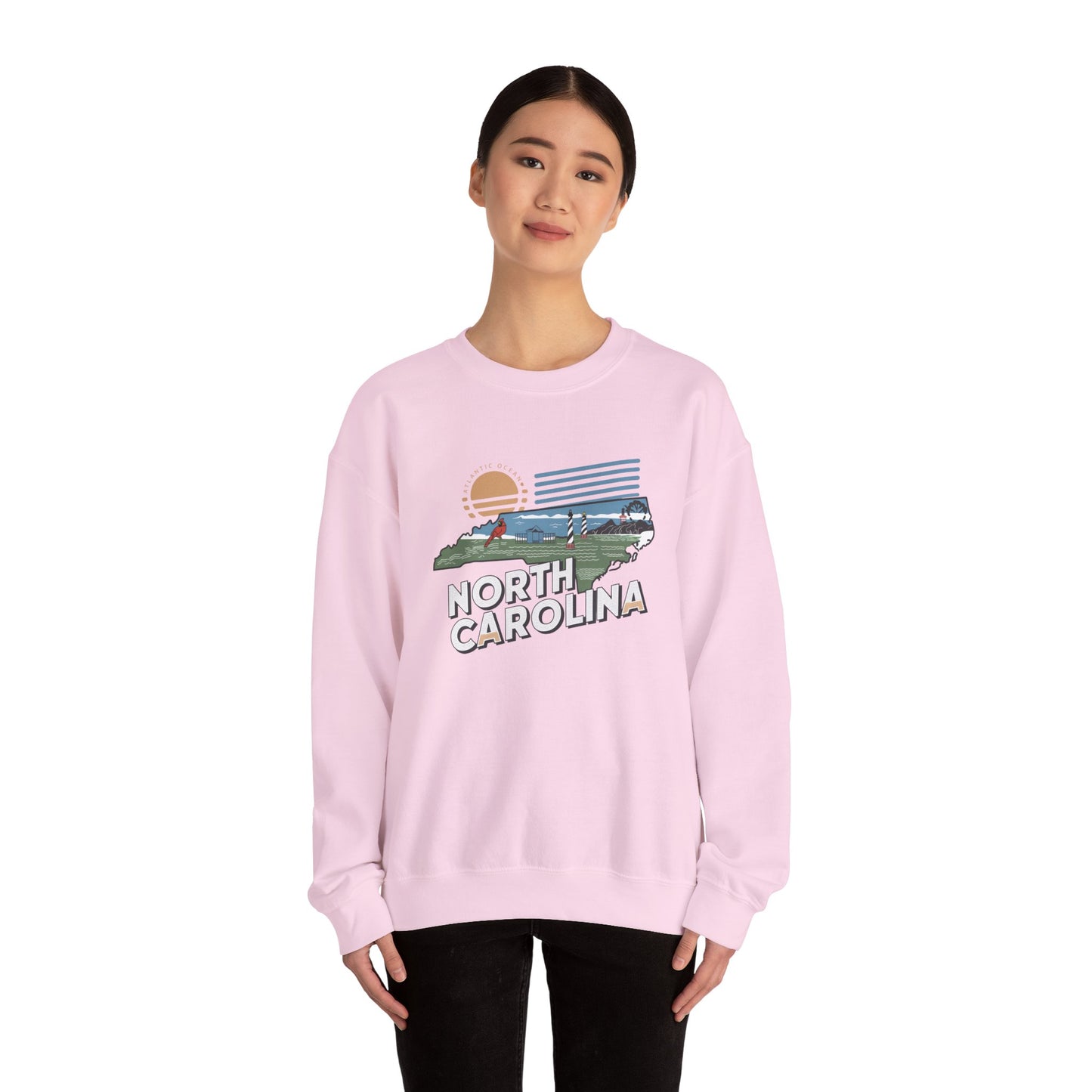 North Carolina state map sunset illustration Sweatshirt | Coastal mountains retro design
