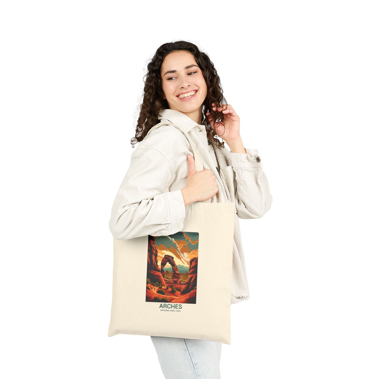 Arches National Park Tote Bag — Vintage Sunset Landscape Canvas Tote