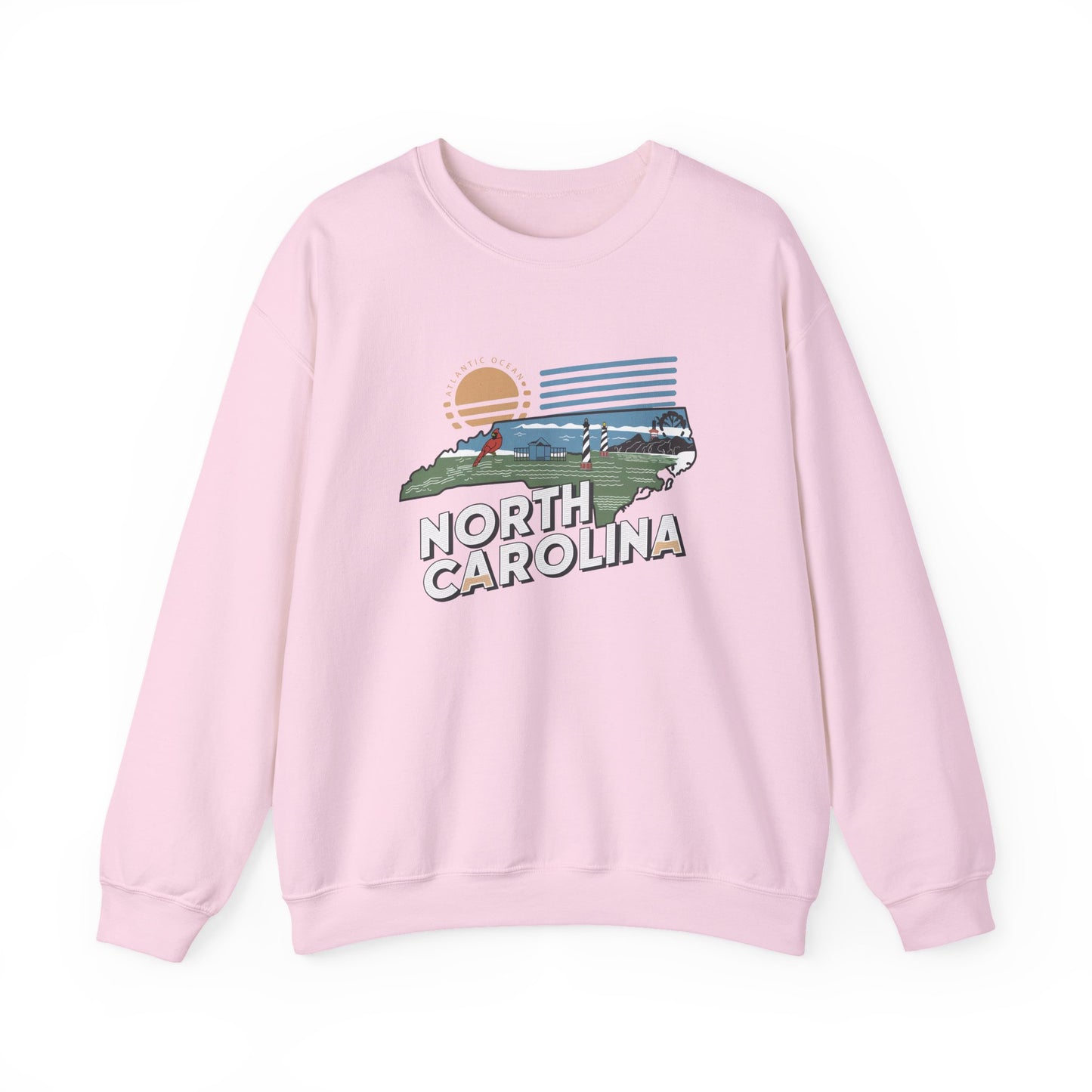 North Carolina state map sunset illustration Sweatshirt | Coastal mountains retro design