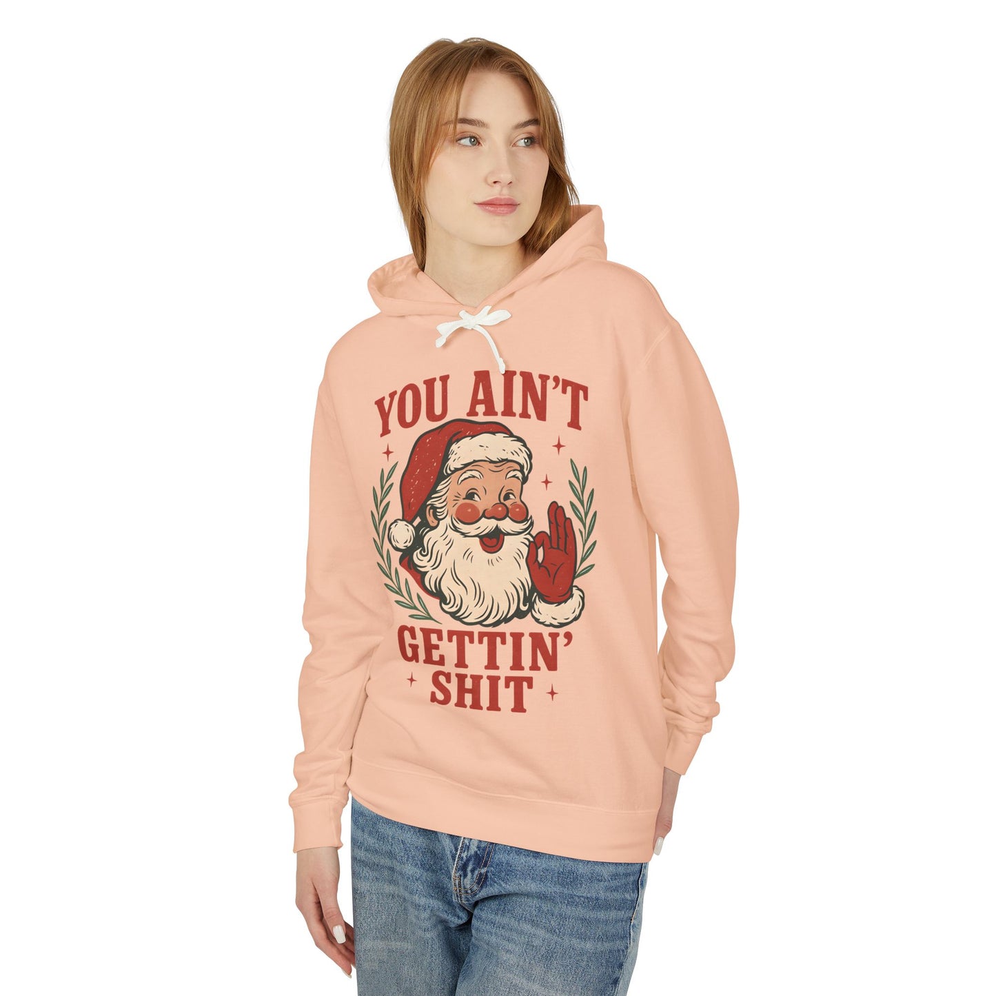Santa Humor Unisex Lightweight Hooded Sweatshirt