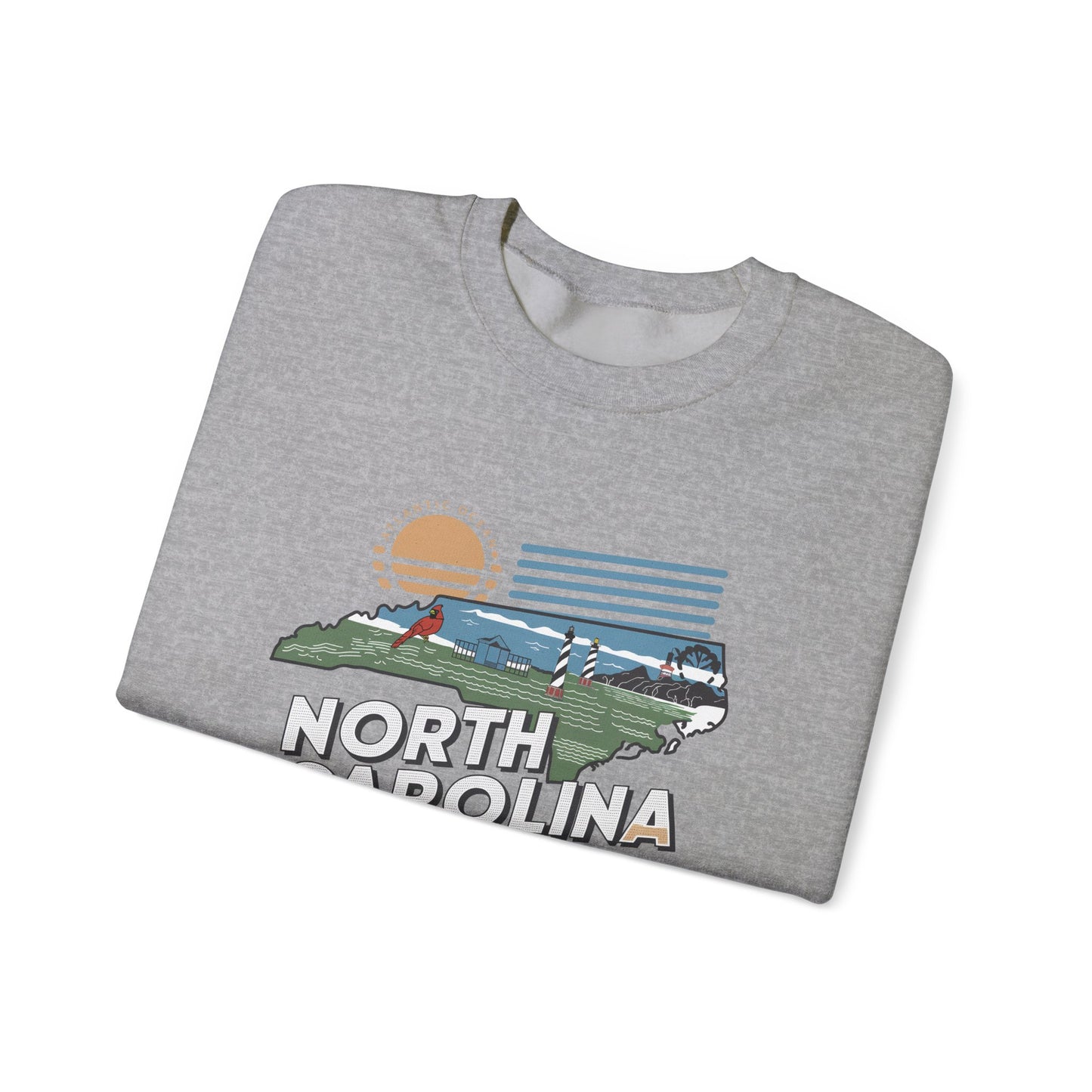 North Carolina state map sunset illustration Sweatshirt | Coastal mountains retro design
