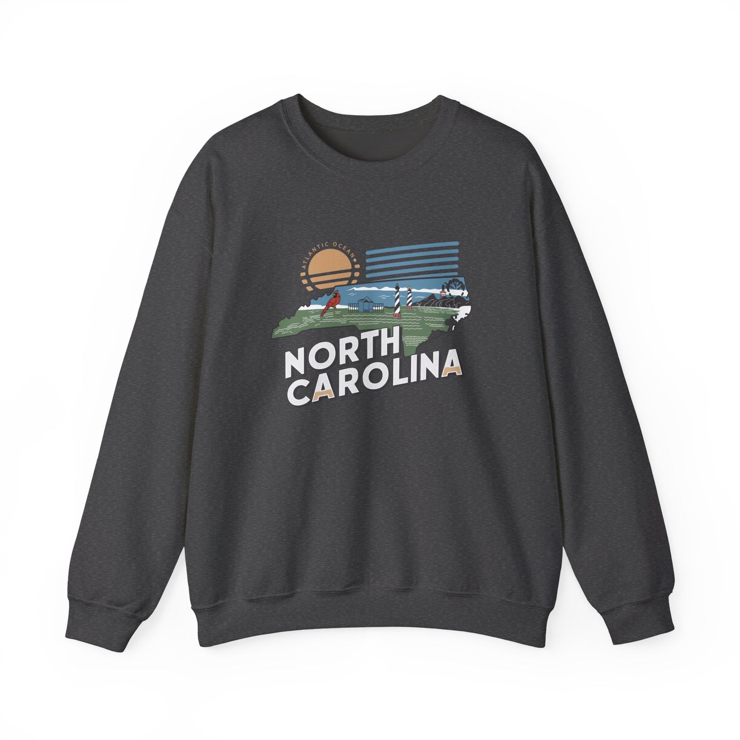North Carolina state map sunset illustration Sweatshirt | Coastal mountains retro design