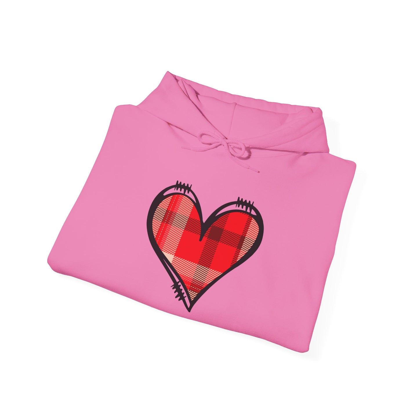 Love Hoodie with Plaid Heart on Front and Bold Love Design on Back