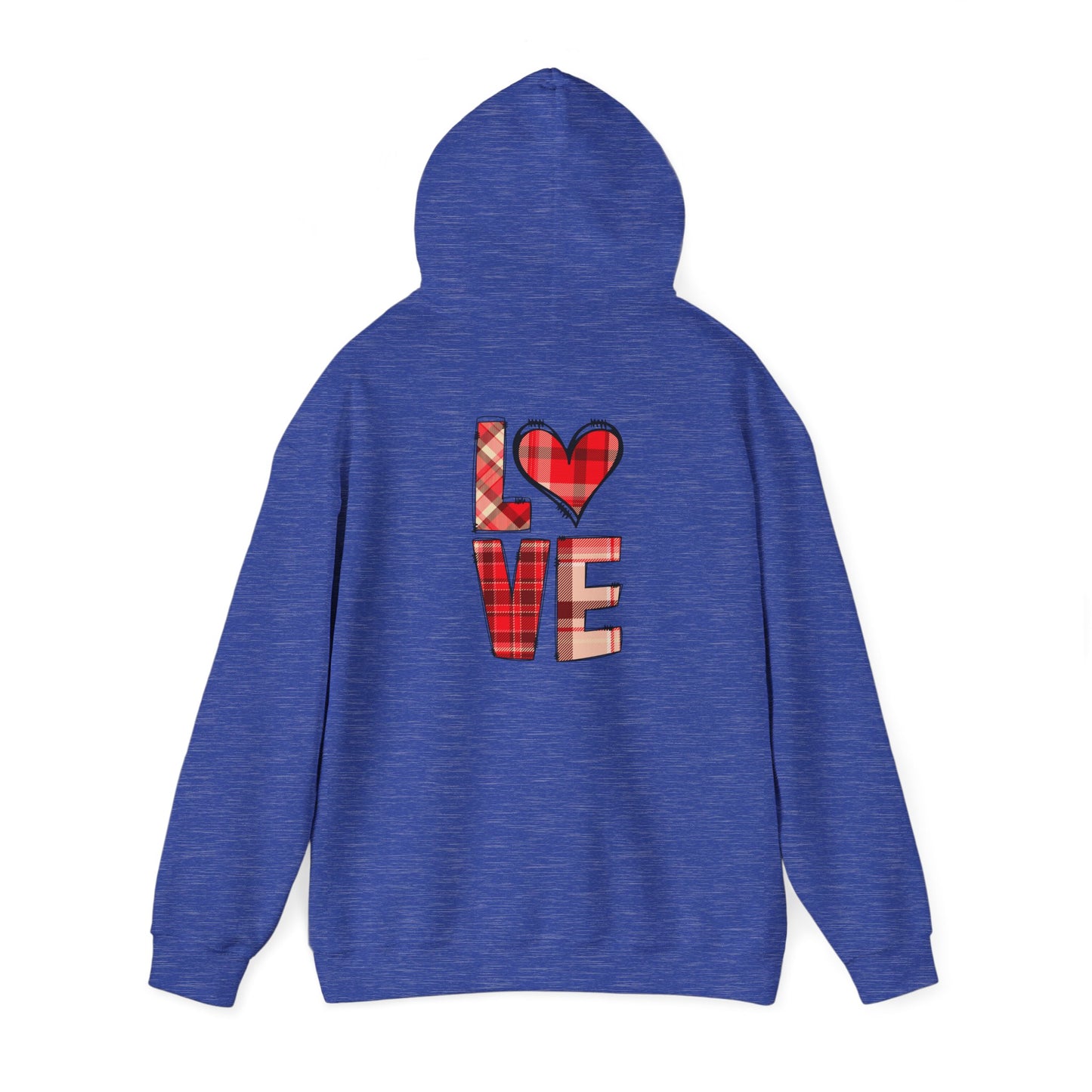 Love Hoodie with Plaid Heart on Front and Bold Love Design on Back