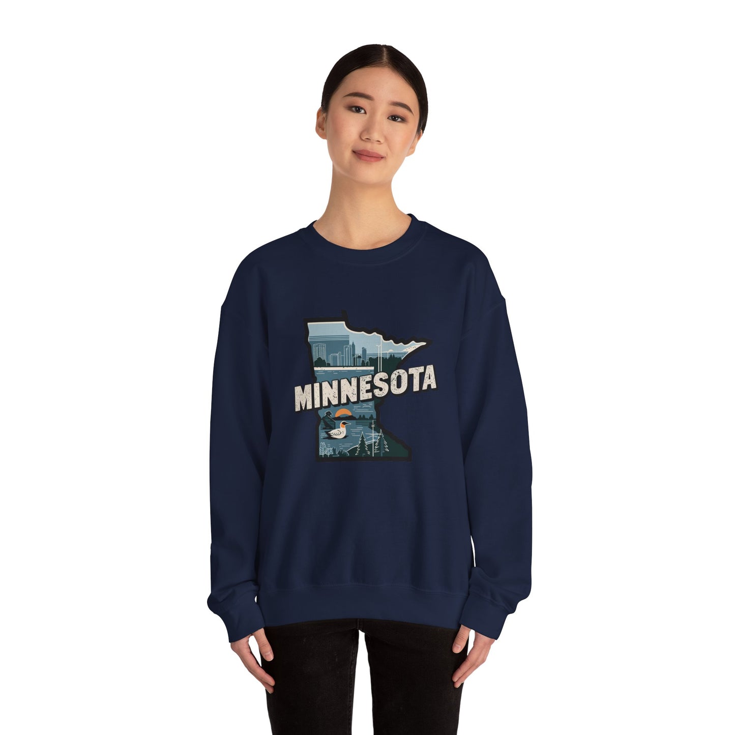 Minnesota state silhouette with skyline and loon Sweatshirt
