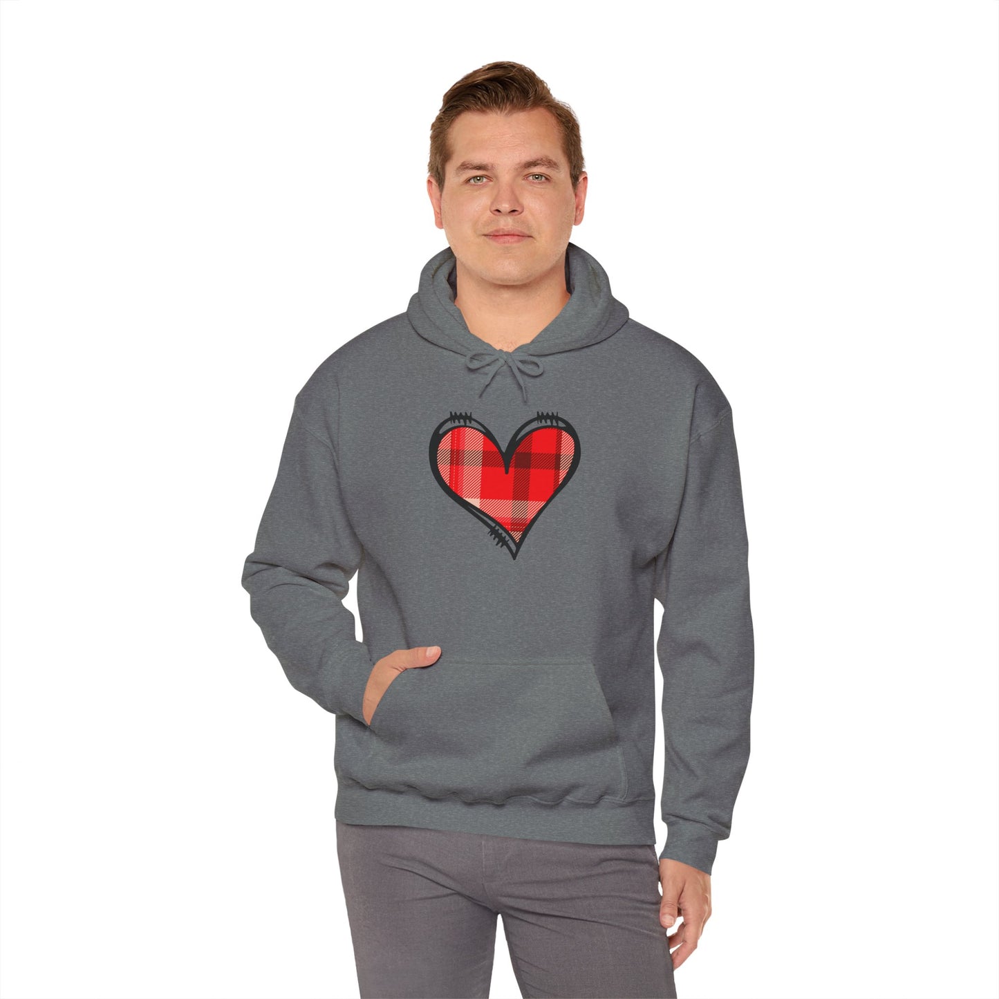 Love Hoodie with Plaid Heart on Front and Bold Love Design on Back
