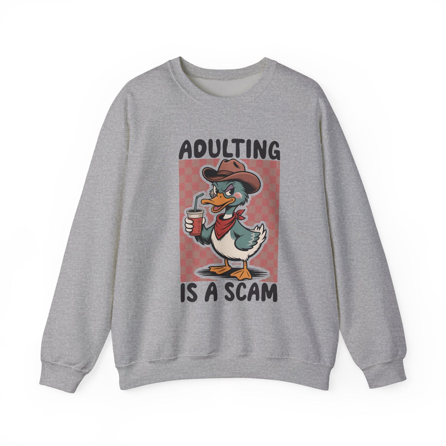 Adulting Is a Scam duck cartoon Sweatshirt | Funny Duck Graphic