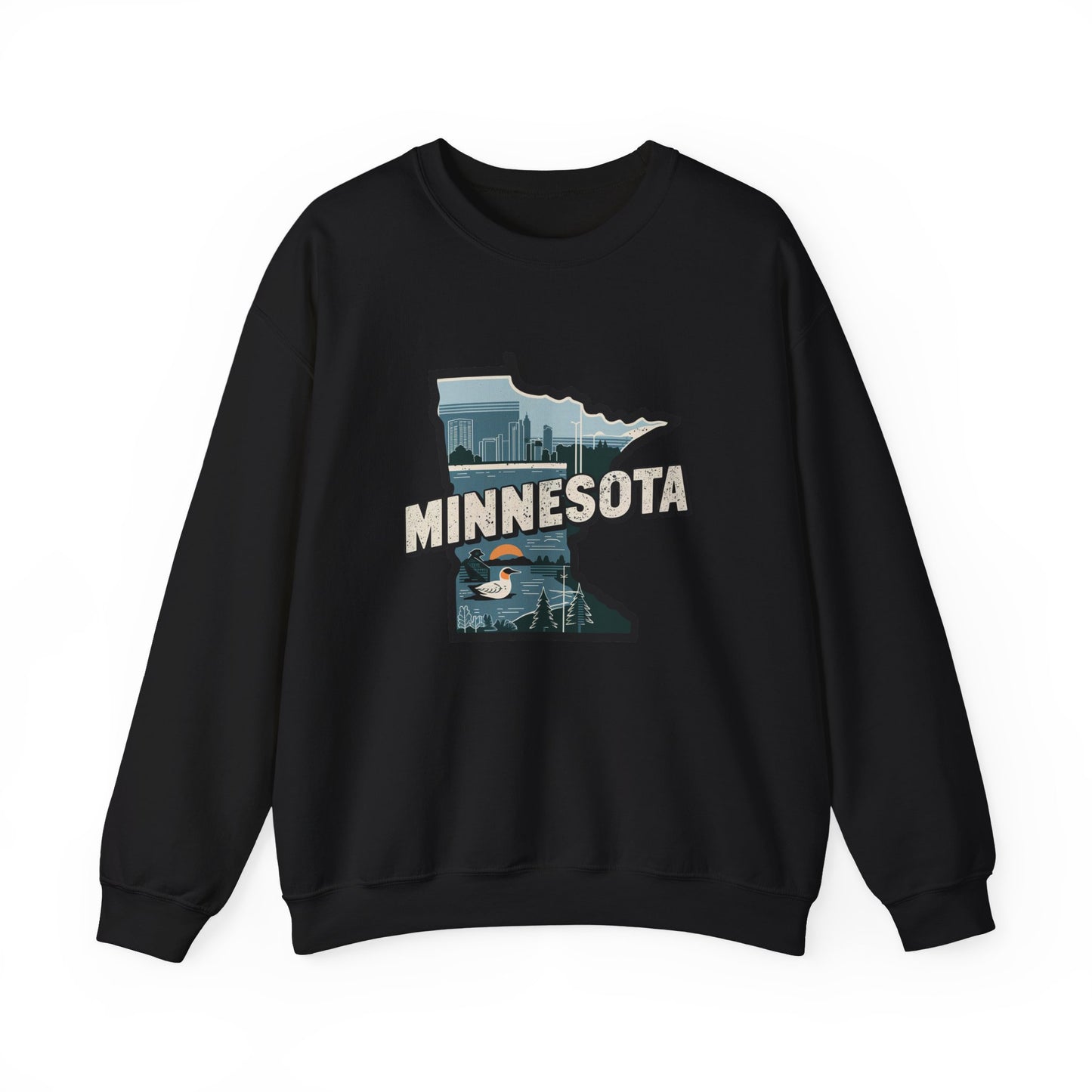 Minnesota state silhouette with skyline and loon Sweatshirt