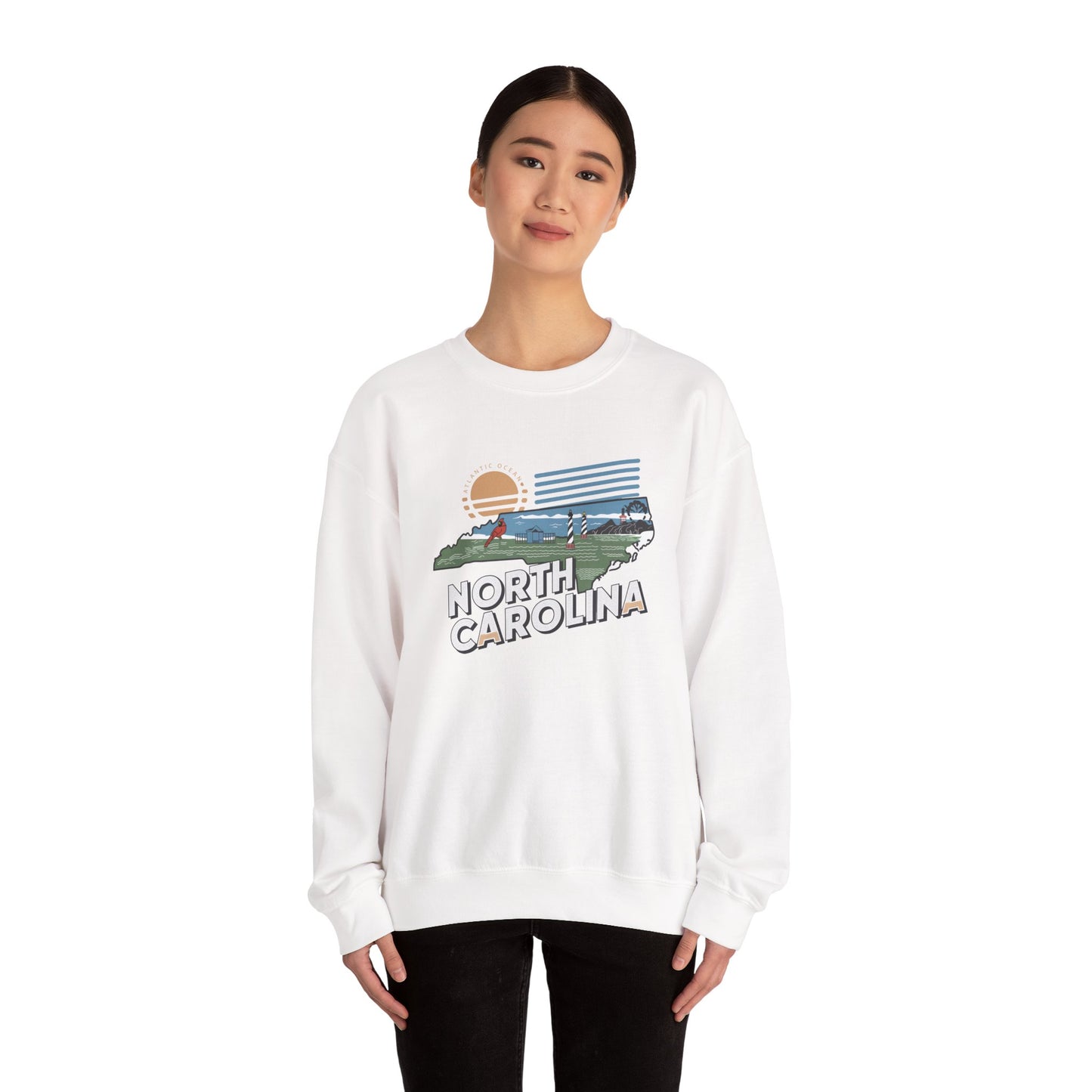 North Carolina state map sunset illustration Sweatshirt | Coastal mountains retro design