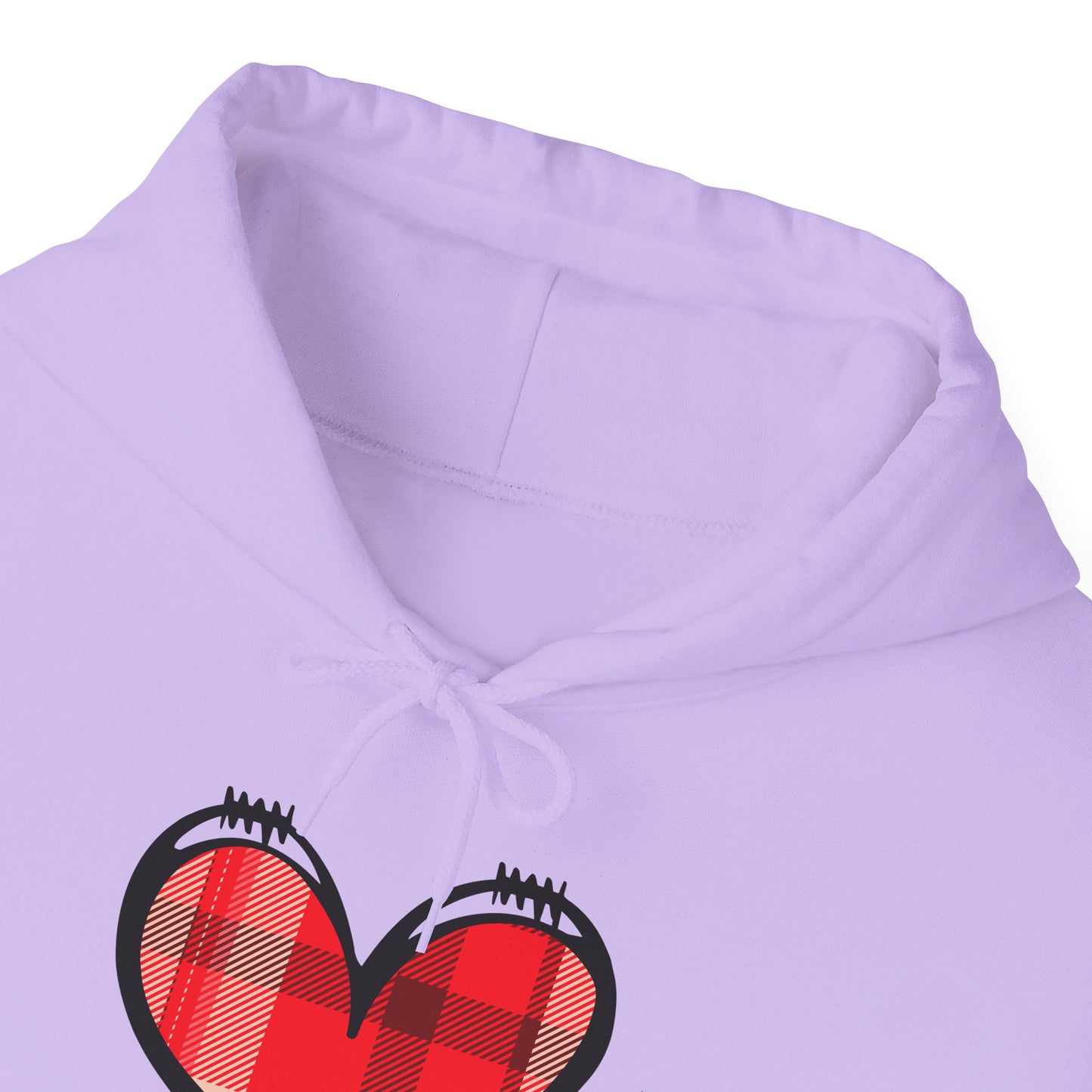 Love Hoodie with Plaid Heart on Front and Bold Love Design on Back