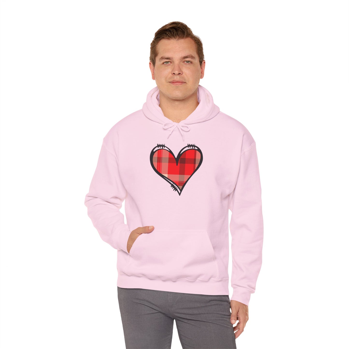 Love Hoodie with Plaid Heart on Front and Bold Love Design on Back