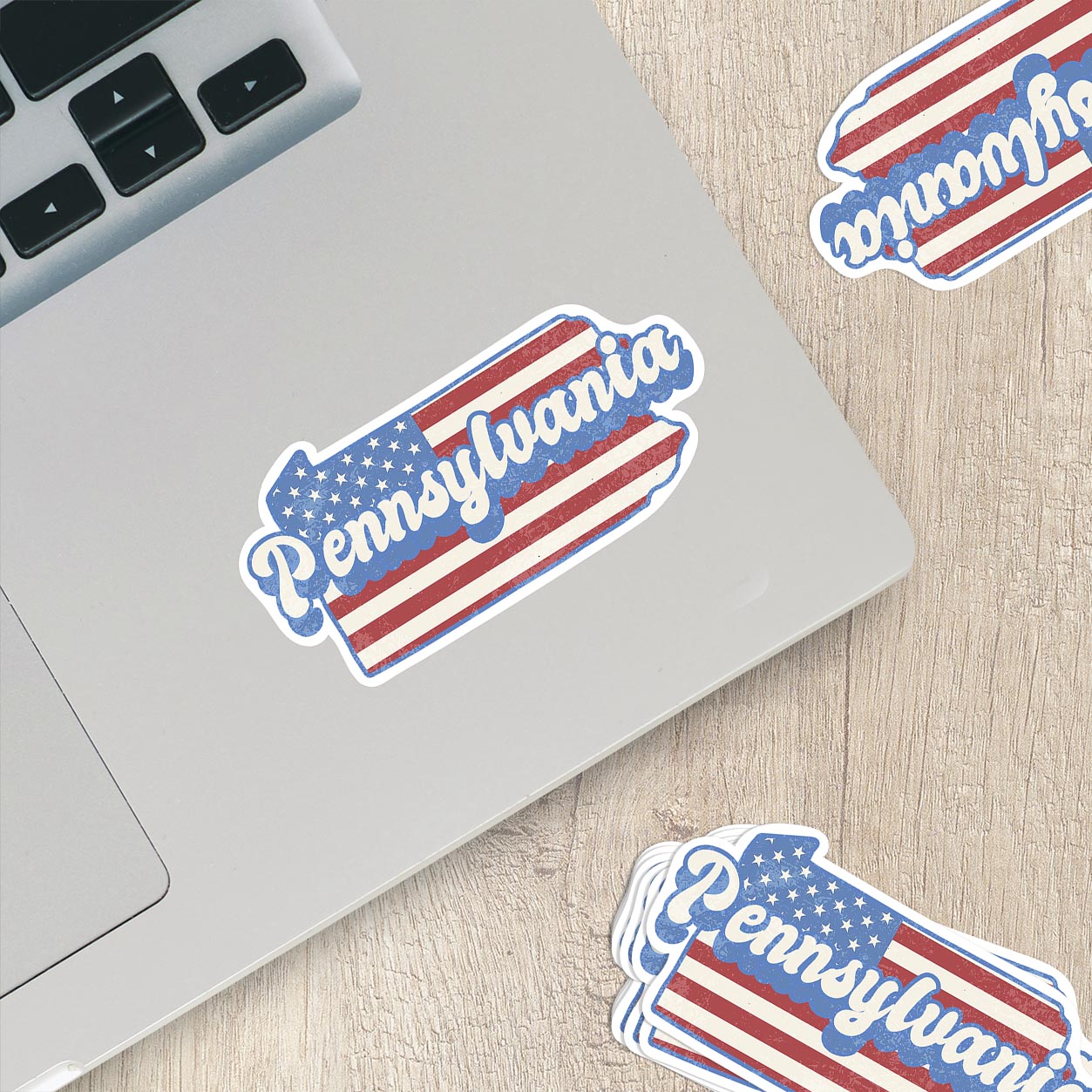 Pennsylvania State Sticker with American Flag Background | Weatherproof Vinyl Decal