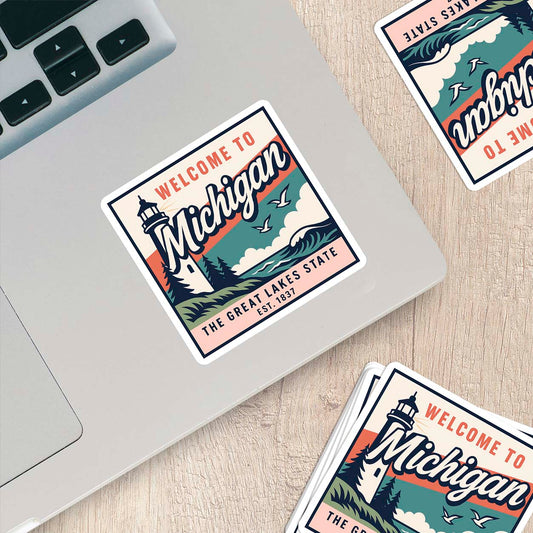 Welcome to Michigan Vinyl Sticker – Vintage State Travel Decal