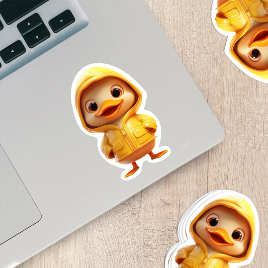 Cute Yellow Duck in Rainjacket – Weatherproof Vinyl Sticker for Any Surface!