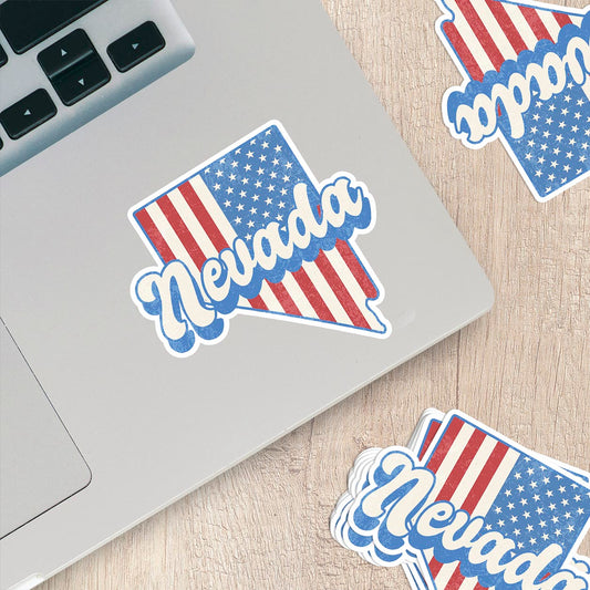 Nevada State Sticker with American Flag Background | Weatherproof Vinyl Decal
