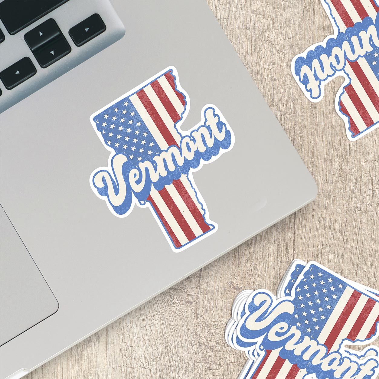 Vermont State Sticker with American Flag Background | Weatherproof Vinyl Decal