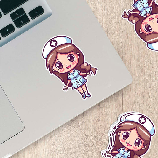 Cute Nurse Sticker – Weatherproof Vinyl for Water Bottles, Laptops & More