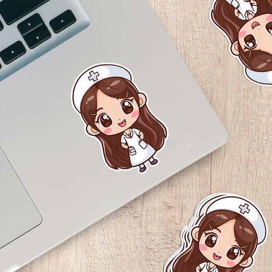 Cute Nurse Sticker – Weatherproof Vinyl for Water Bottles, Laptops & More