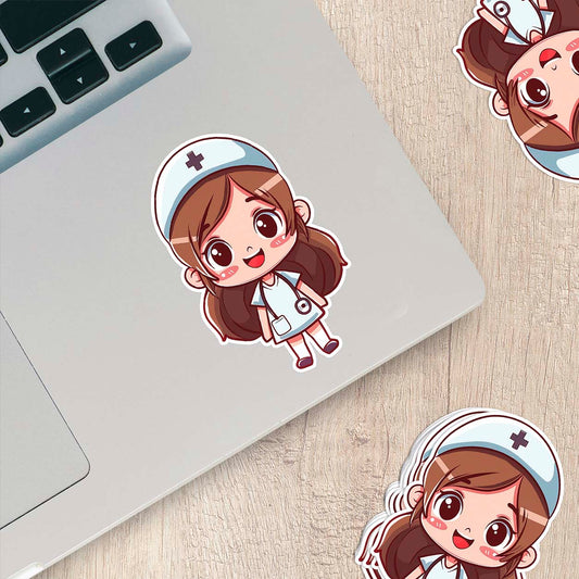 Cute Nurse Sticker – Weatherproof Vinyl for Water Bottles, Laptops & More