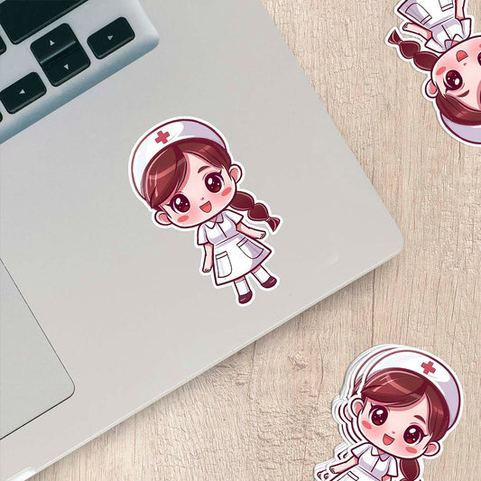 Cute Nurse Sticker – Weatherproof Vinyl for Water Bottles, Laptops & More