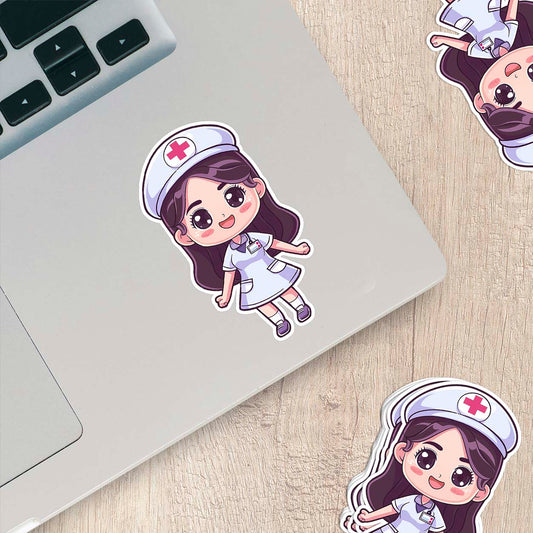 Cute Nurse Sticker – Weatherproof Vinyl for Water Bottles, Laptops & More