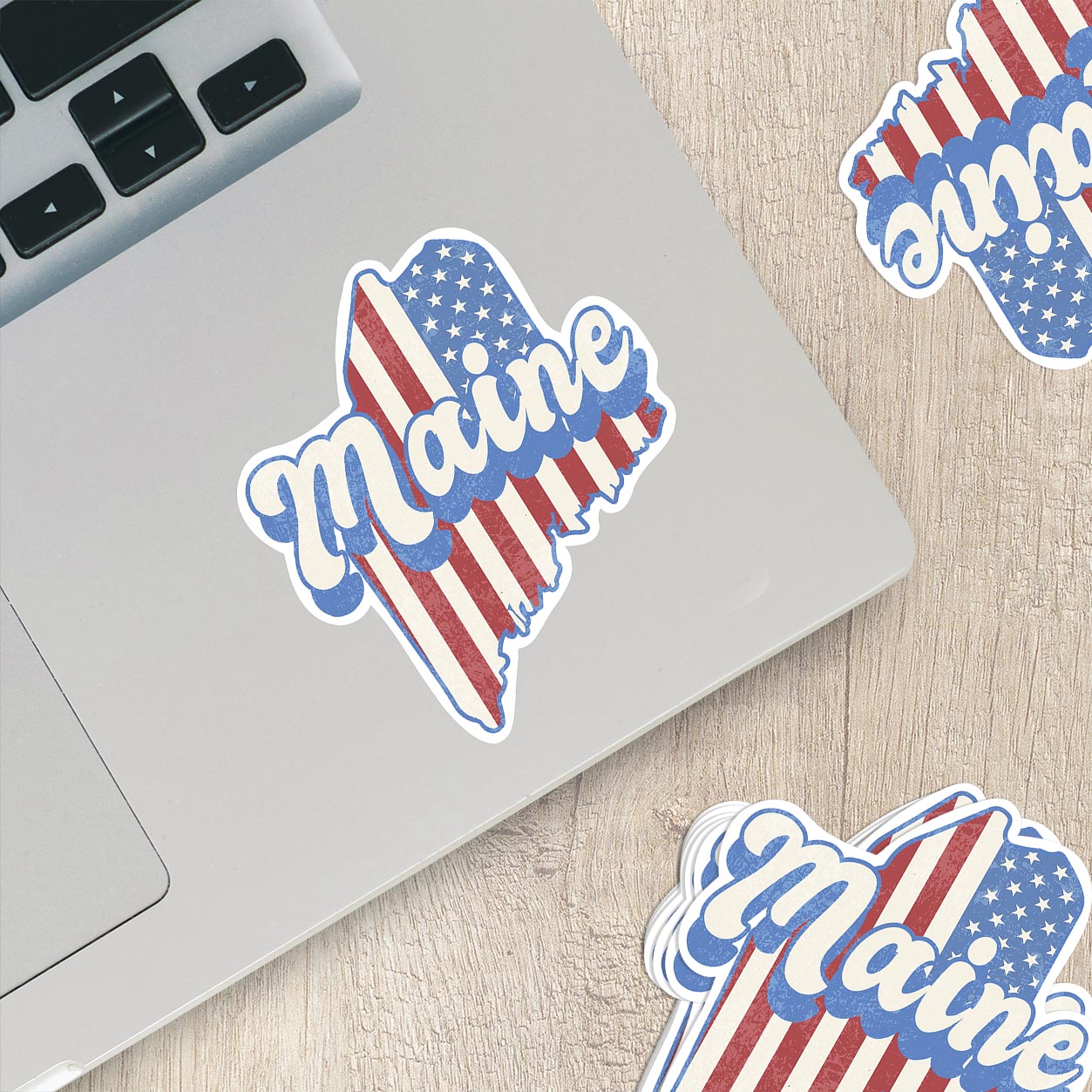 Maine State Sticker with American Flag Background | Weatherproof Vinyl Decal
