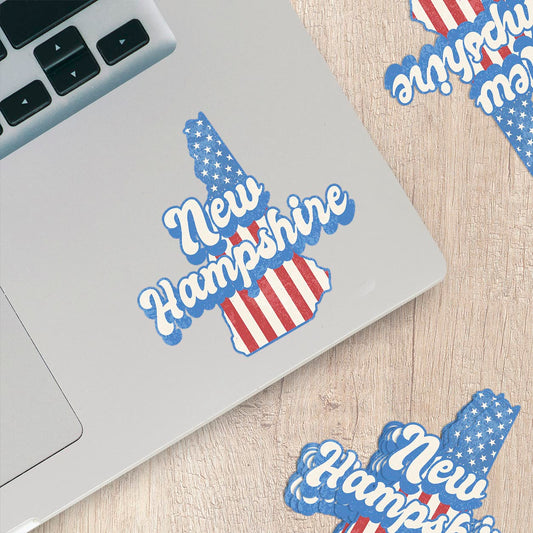 New Hampshire State Sticker with American Flag Background | Weatherproof Vinyl Decal