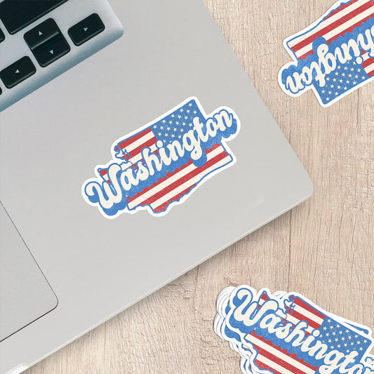 Washington State Sticker with American Flag Background | Weatherproof Vinyl Decal