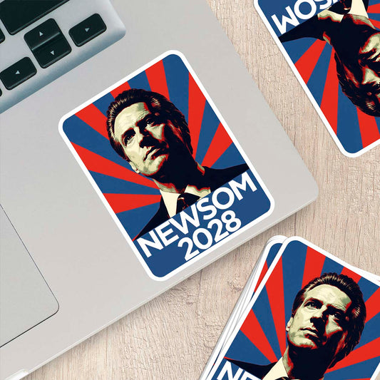 Newsom 2028 Vinyl Sticker – Bold Retro Political Campaign Decal