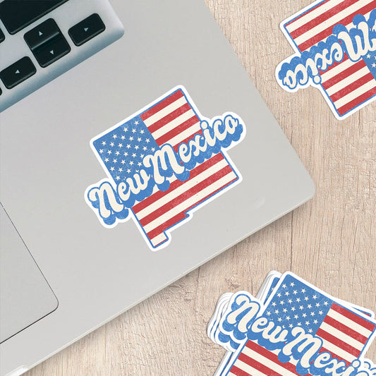 New Mexico State Sticker with American Flag Background | Weatherproof Vinyl Decal