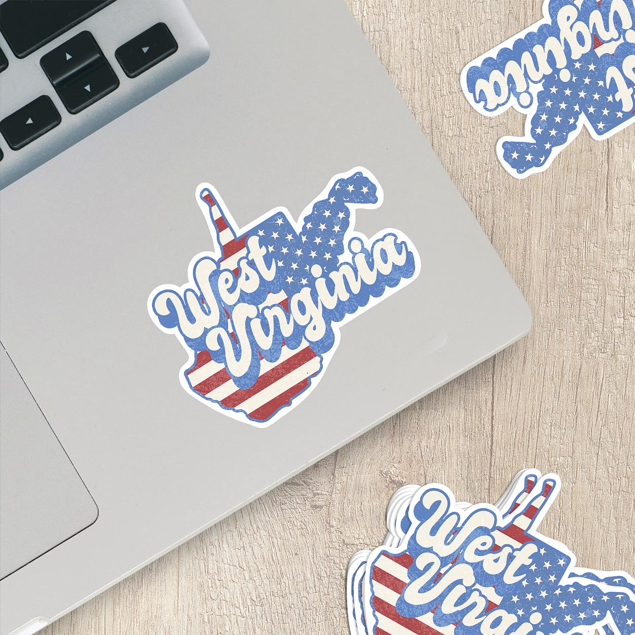 West Virginia State Sticker with American Flag Background | Weatherproof Vinyl Decal