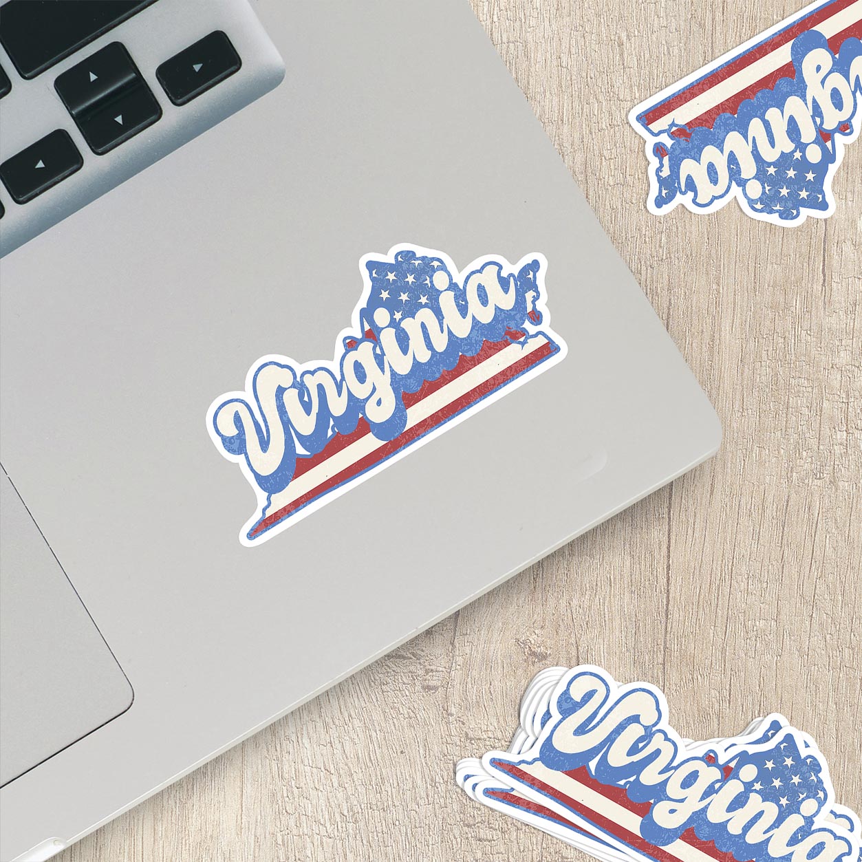 Virginia State Sticker with American Flag Background | Weatherproof Vinyl Decal