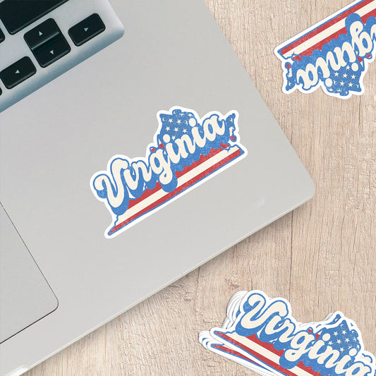 Virginia State Sticker with American Flag Background | Weatherproof Vinyl Decal