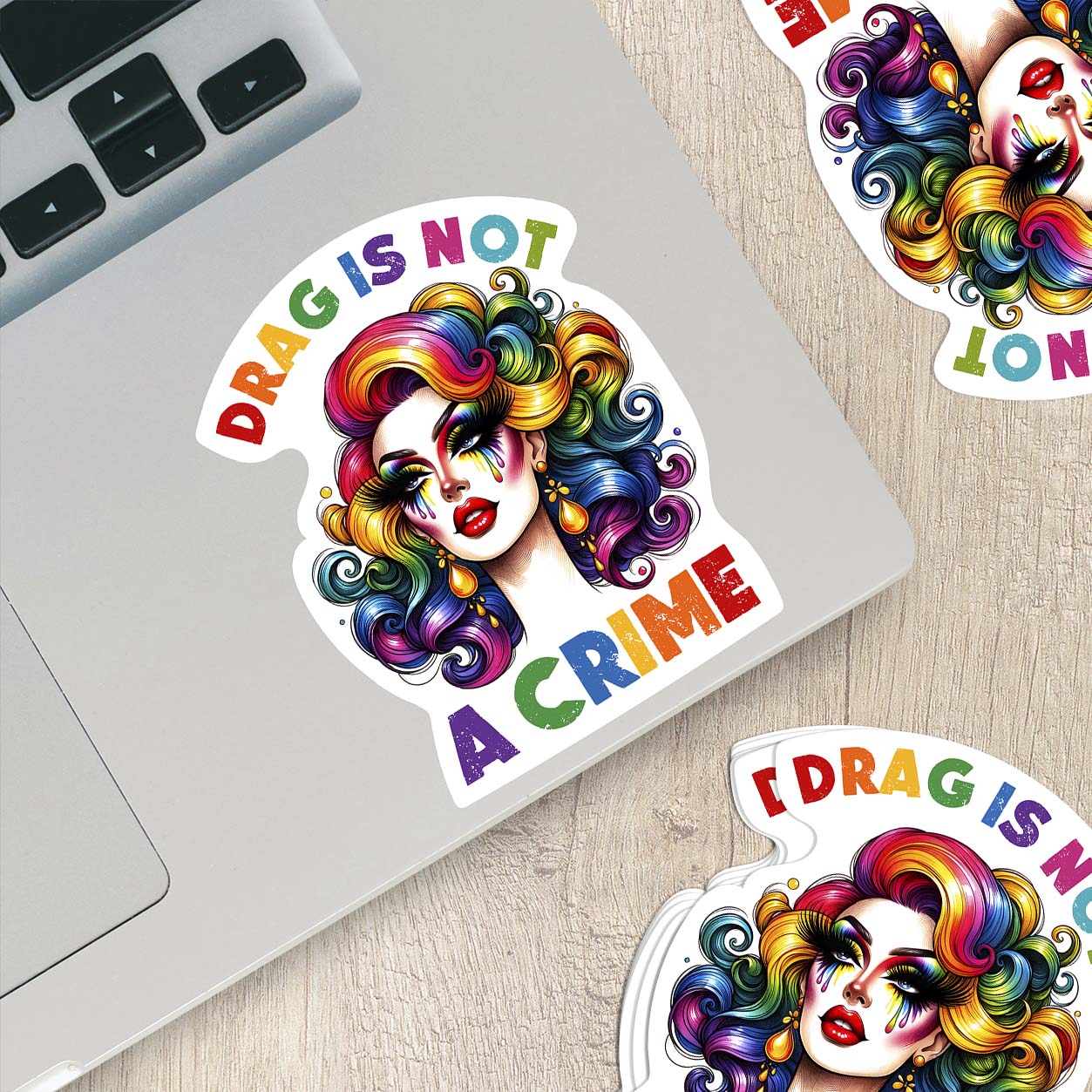 Drag Is Not a Crime – Rainbow Drag Queen Vinyl Sticker | LGBTQ+ Pride Decal for Laptop, Water Bottle, or Car
