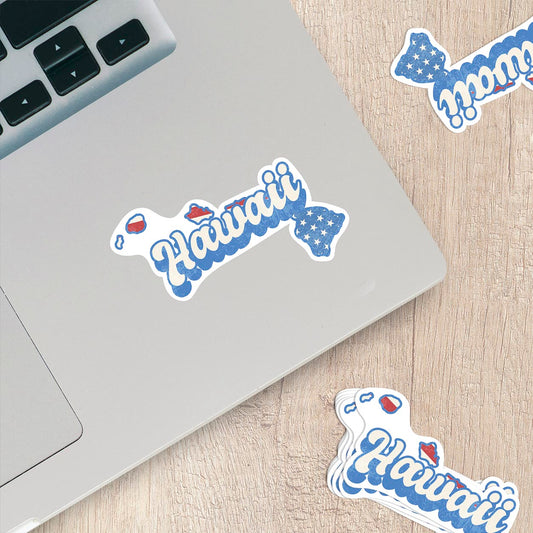 Hawaii State Sticker with American Flag Background | Weatherproof Vinyl Decal