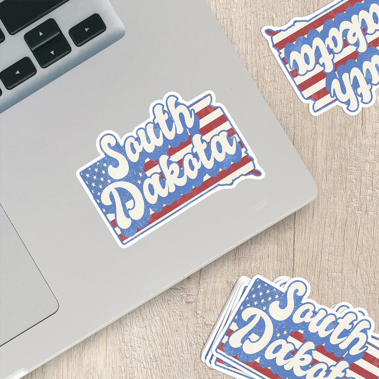 South Dakota State Sticker with American Flag Background | Weatherproof Vinyl Decal