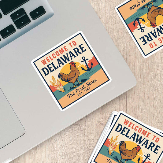 Welcome to Delaware Vinyl Sticker – Vintage State Travel Decal