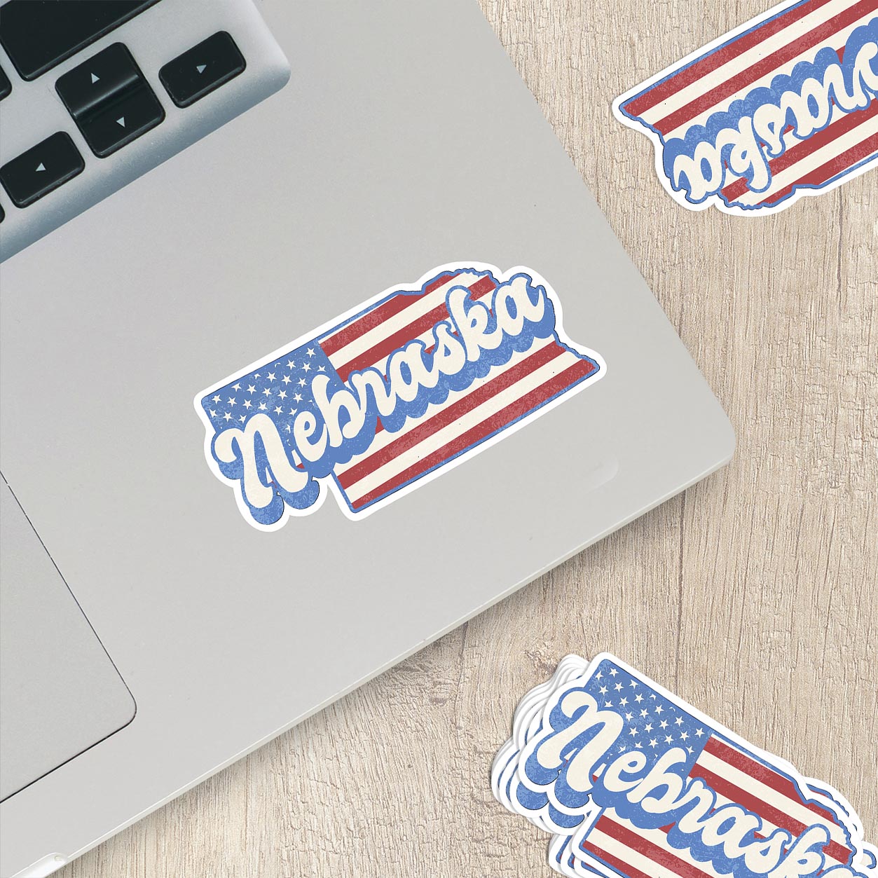 Nebraska State Sticker with American Flag Background | Weatherproof Vinyl Decal