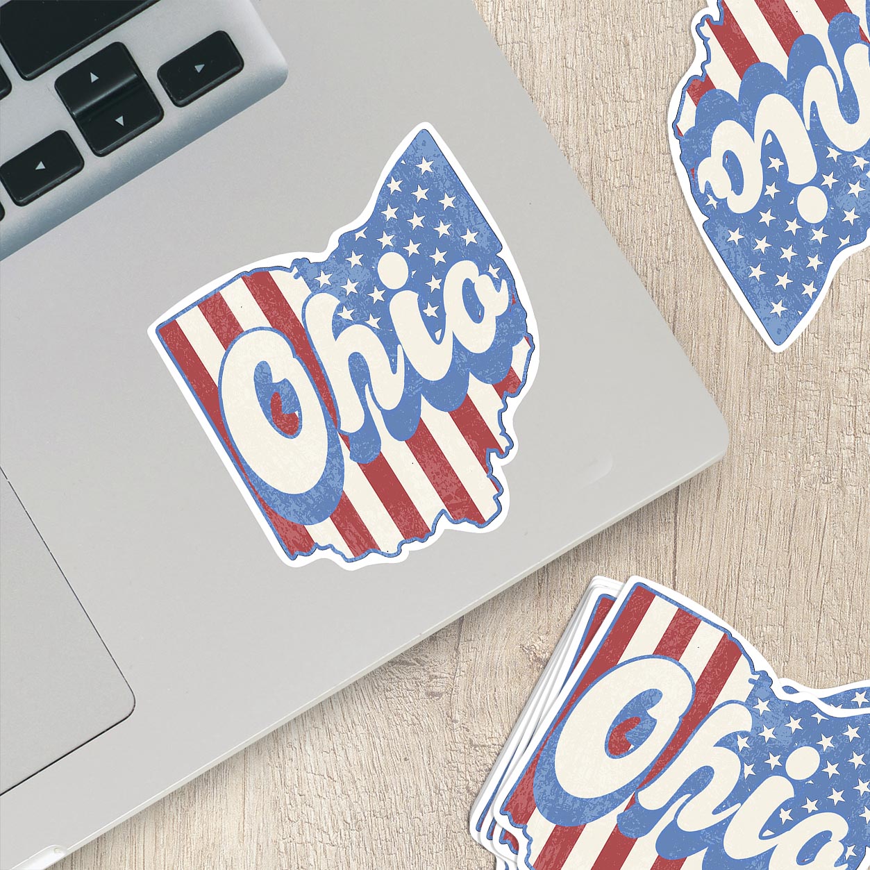 Ohio State Sticker with American Flag Background | Weatherproof Vinyl Decal