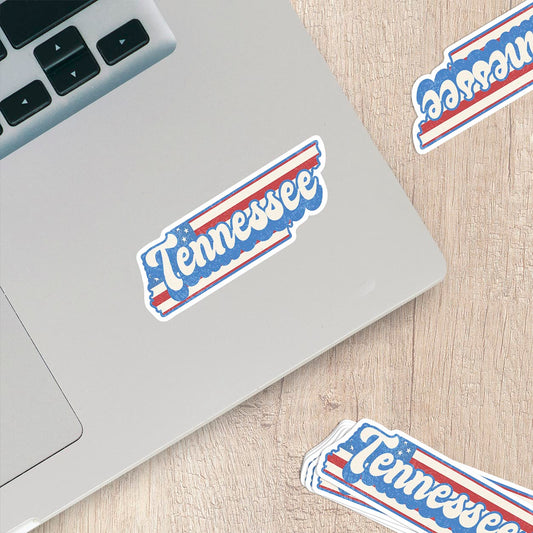 Tennessee State Sticker with American Flag Background | Weatherproof Vinyl Decal