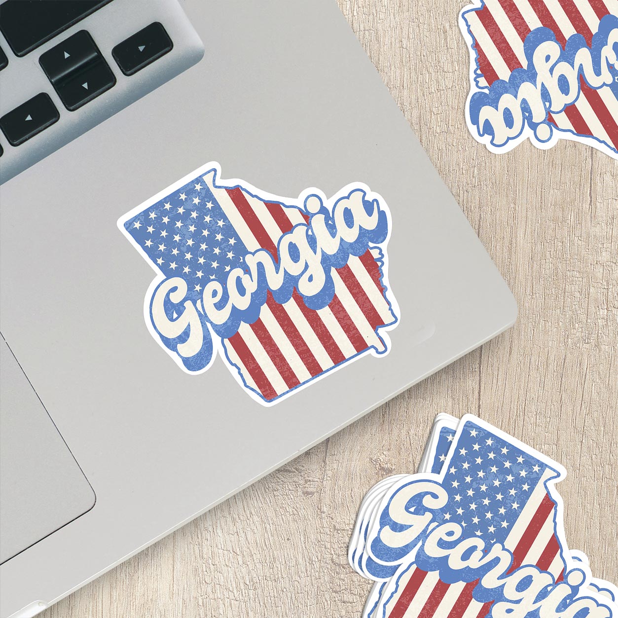 Georgia State Sticker with American Flag Background | Weatherproof Vinyl Decal