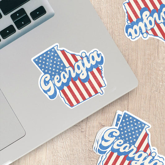Georgia State Sticker with American Flag Background | Weatherproof Vinyl Decal