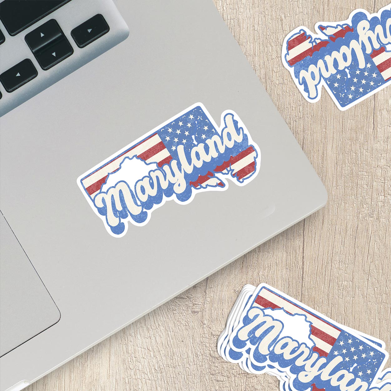 Maryland State Sticker with American Flag Background | Weatherproof Vinyl Decal