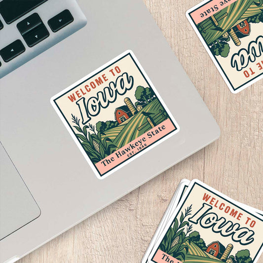 Welcome to Iowa Vinyl Sticker – Vintage State Travel Decal