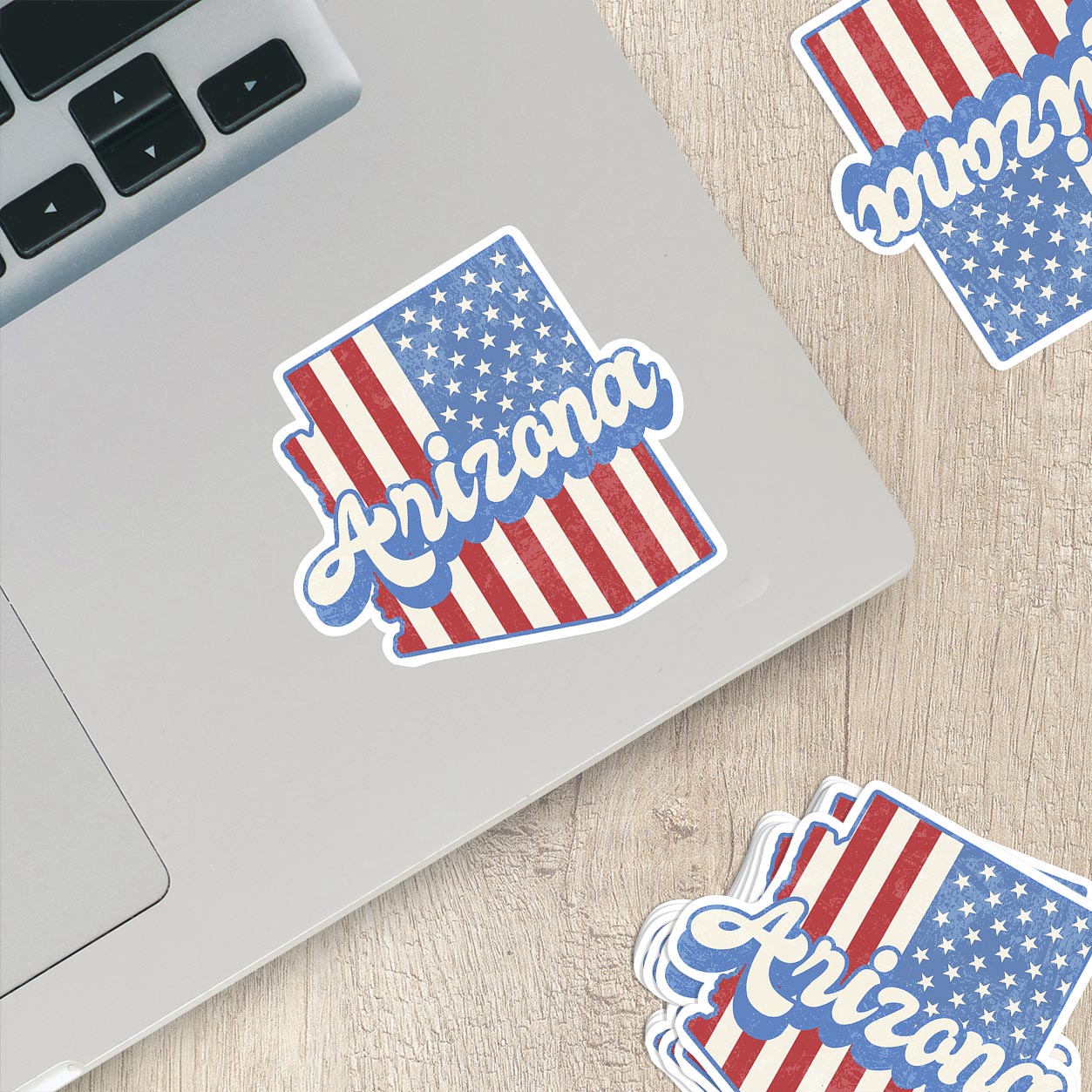 Arizona State Sticker with American Flag Background | Weatherproof Vinyl Decal